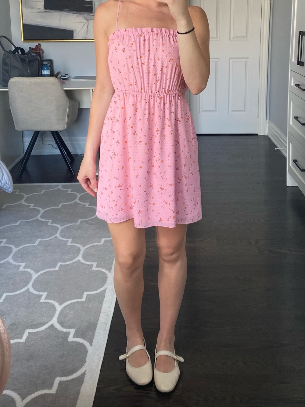Aritzia Pink Floral Smocked Mini Dress